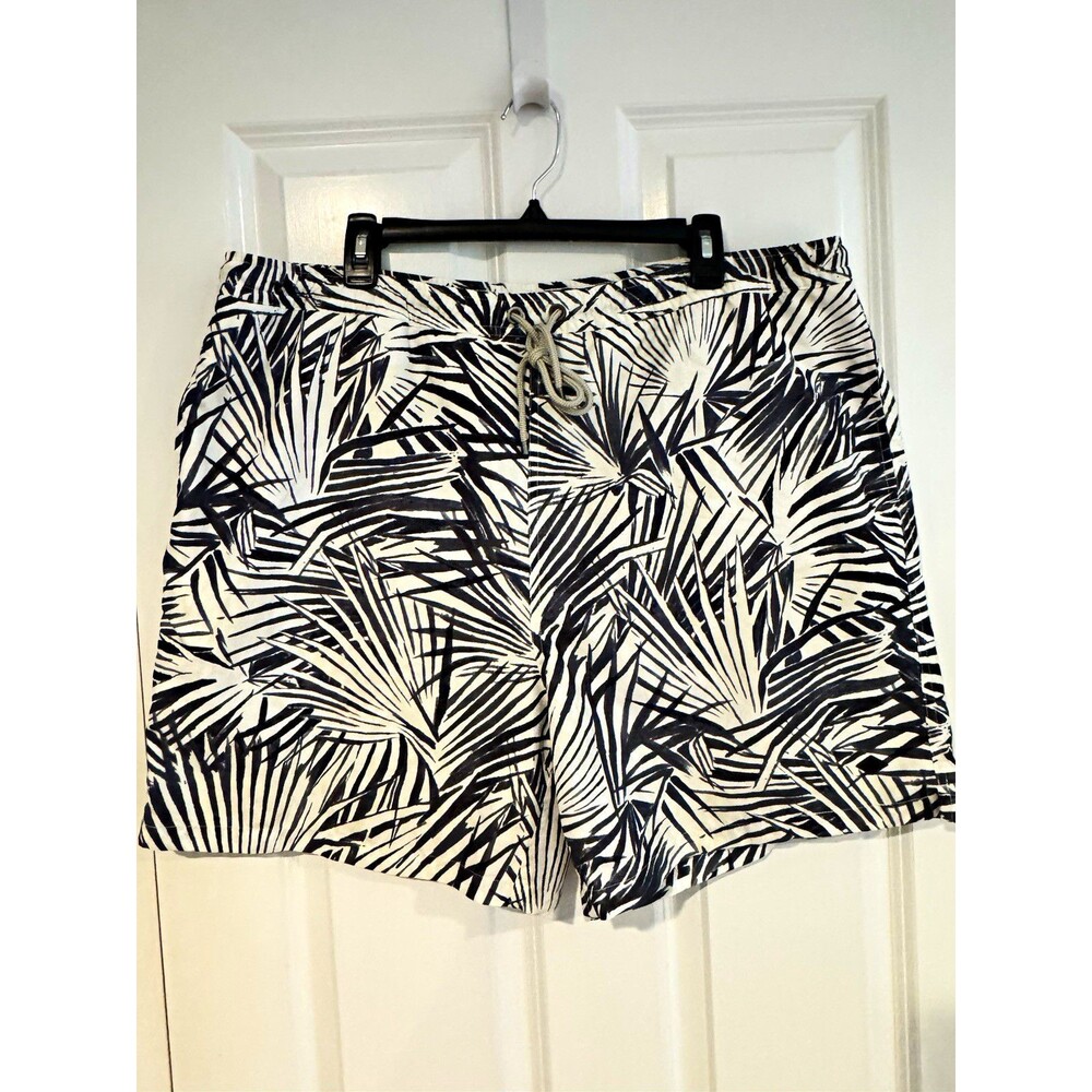 Joseph Abboud Men's XL Black & White Tropical Leaf Swim Shorts Lined Mesh